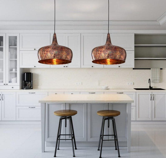 Aged Copper Brass Pendant Light – Hand-Finished Moroccan Drum Kitchen Island Chandelier with Rustic Patina