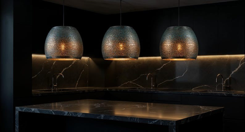 Perforated Green Patina Copper Drum Pendant Light, Handmade Moroccan Verdigris Copper Chandelier, Pierced Kitchen Island Hanging Lamp, Rustic Boho Farmhouse Ceiling Light Fixture