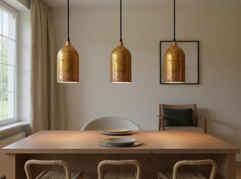Antique Brass Cylinder Pendant Light, Handmade Moroccan Brass Kitchen Island Hanging Lamp, Rustic Gold Brass Chandelier, Boho Farmhouse Ceiling Light Fixture
