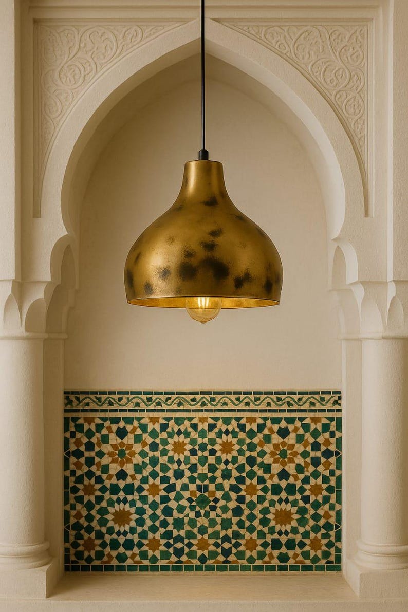 Handcrafted Brass Dome Pendant Light – Antique Gold Moroccan Kitchen Island Chandelier