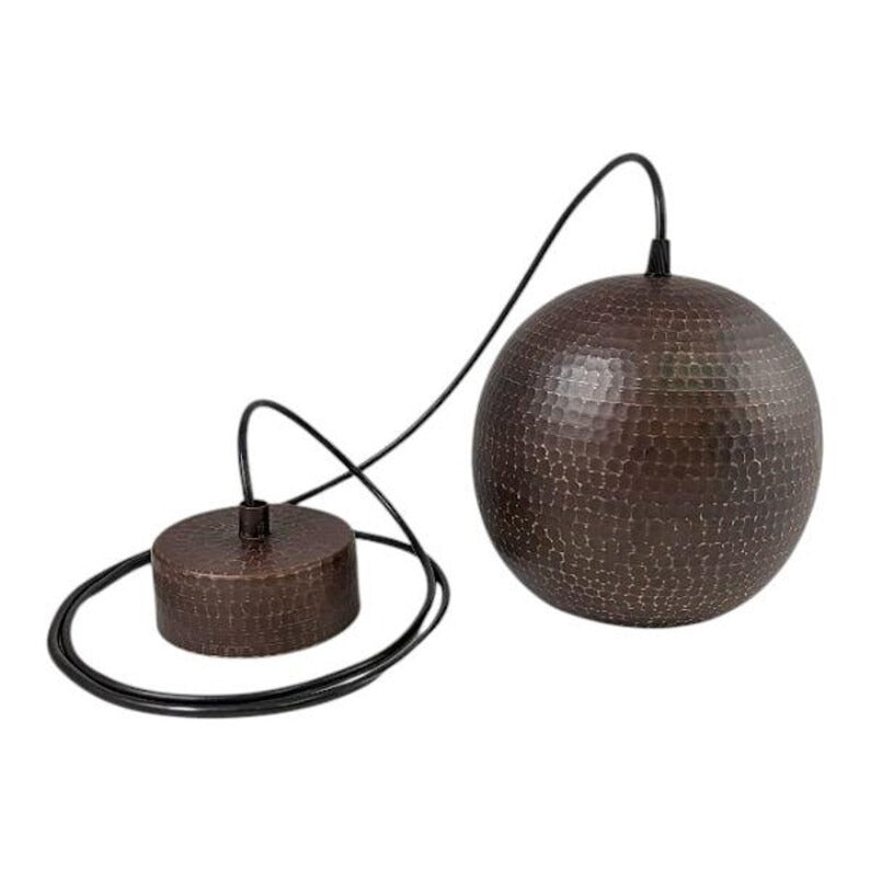 Handmade Moroccan Brass Globe Pendant Light – Hammered Black Ceiling Lamp with Warm Copper Interior and Modern Artisan Design