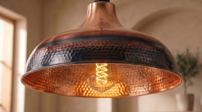 Handmade Brass Moroccan Pendant Light – Copper & Black Hammered Brass Dome Hanging Lamp, Rustic Kitchen Island Ceiling Light Fixture
