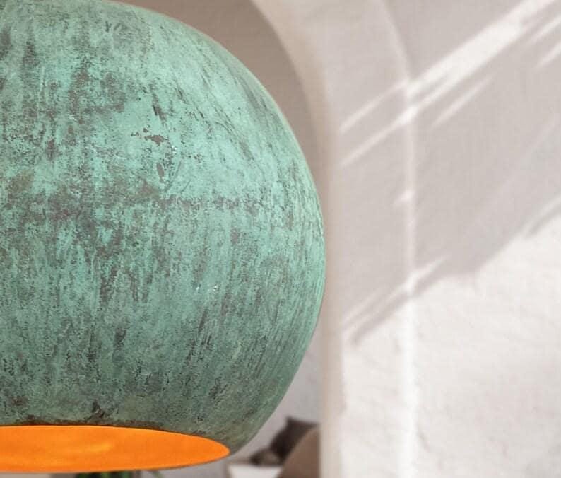 Green Patina Copper Globe Pendant Light, Handmade Moroccan Round Copper Chandelier, Verdigris Kitchen Island Hanging Lamp, Rustic Boho Farmhouse Ceiling Light Fixture