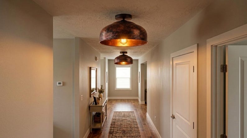 Handmade Brass Flush Mount Ceiling Light – Aged Copper Hammered Brass Dome Fixture, Moroccan Rustic Ceiling Lamp, Vintage Farmhouse Kitchen Light