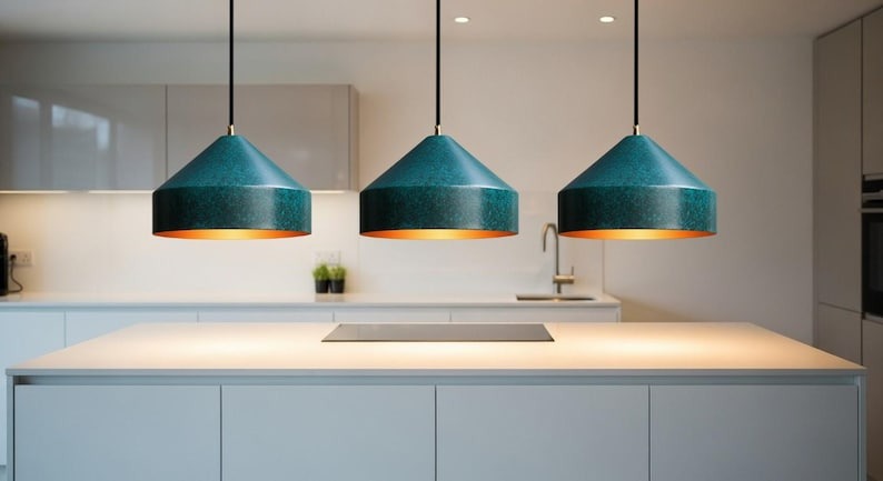 Handmade Moroccan Brass Cone Pendant Light – Dark Green Verdigris Patina Brass Hanging Lamp with Matching Ceiling Canopy, Boho Mediterranean Ceiling Light for Kitchen Island, Dining Room, Bedroom & Entryway