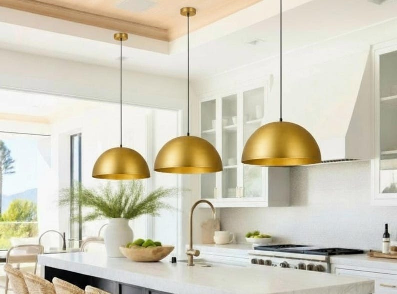 Handmade Gold Brass Pendant Light – Moroccan Dome Hanging Lamp for Living Room, Kitchen Island, Dining Room & Modern Boho Home Decor