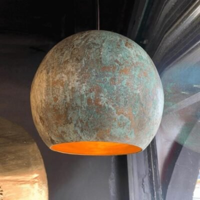 Green Patina Copper Globe Pendant Light, Handmade Moroccan Round Copper Chandelier, Verdigris Kitchen Island Hanging Lamp, Rustic Boho Farmhouse Ceiling Light Fixture