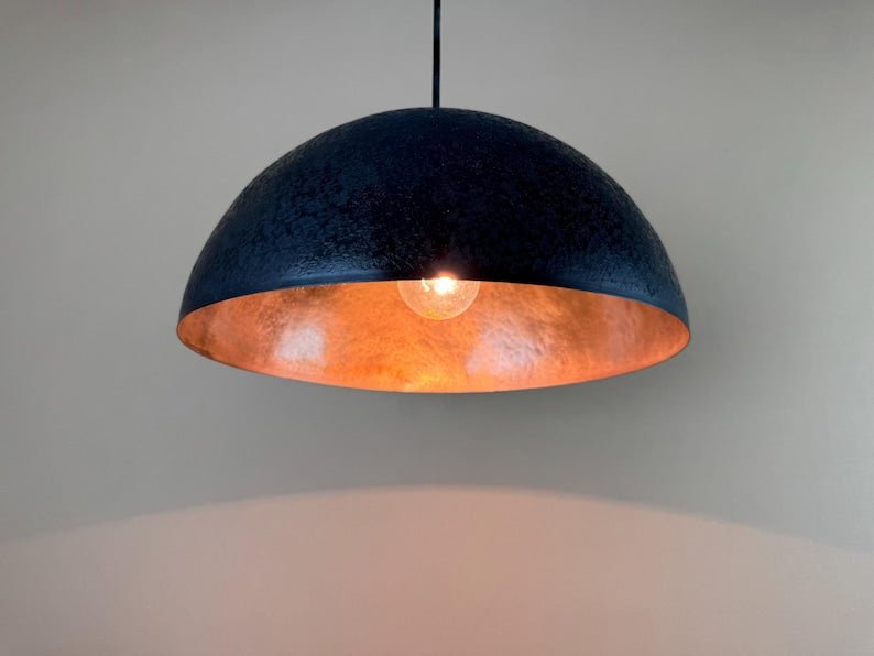 Dark Blue Copper Dome Pendant Light, Handmade Moroccan Wide Copper Chandelier, Navy Patina Kitchen Island Hanging Lamp, Rustic Boho Farmhouse Ceiling Light Fixture