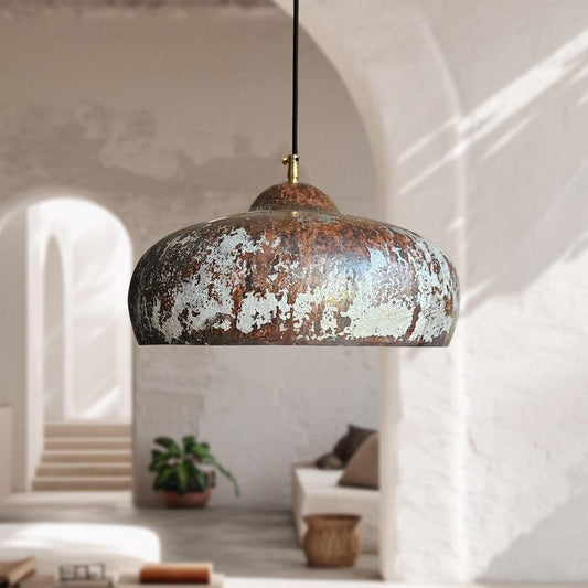Aged Patina Brass Dome Pendant Moroccan