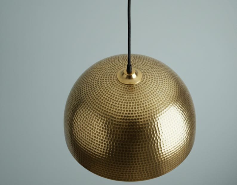 Hammered Brass Dome Pendant Light, Handmade Moroccan Gold Brass Kitchen Island Chandelier, Rustic Farmhouse Hanging Ceiling Light Fixture, Boho Brass Pendant Lamp