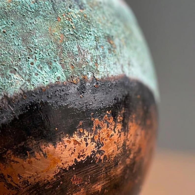 Set of 2 Handmade Moroccan Brass Dome Pendant Lights – Large Aged Copper and Green Verdigris Patina Hanging Lamps with Warm Gold Interiors for Living Room, Kitchen Island & Dining Room
