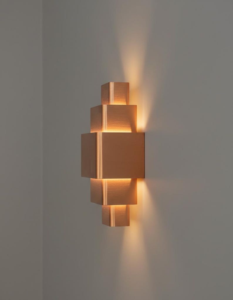 Handmade Moroccan Brass Wall Sconce – Geometric Tiered Copper Brass Wall Light with Up and Down Glow, Modern Art Deco Lamp for Bedroom, Hallway, Entryway & Living Room