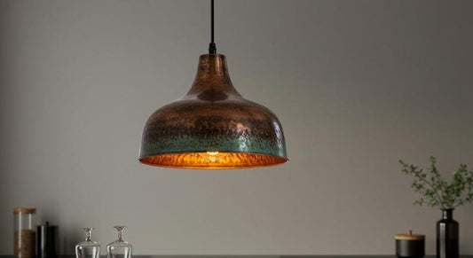 Aged Copper Patina Pendant Light, Handmade Moroccan Copper Dome Chandelier, Rustic Verdigris Kitchen Island Hanging Lamp, Vintage Boho Farmhouse Ceiling Light Fixture