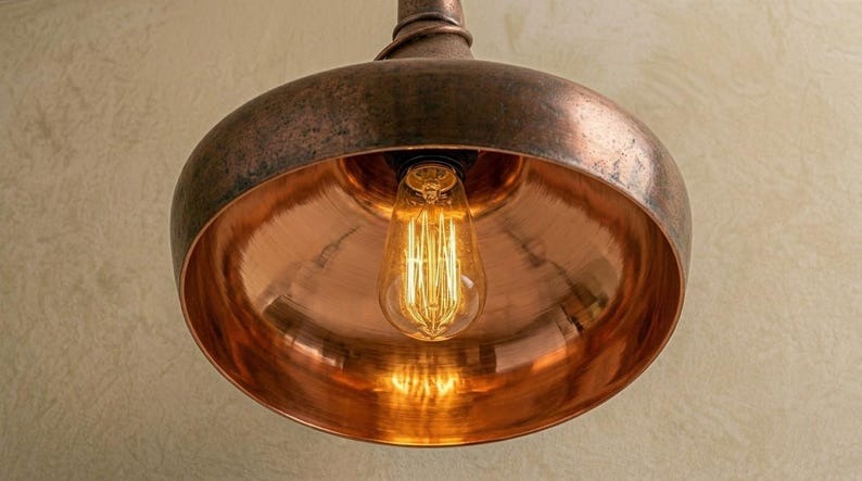 Handmade Brass Wall Sconce – Aged Copper Brass Dome Wall Light, Moroccan Rustic Farmhouse Wall Lamp with Curved Arm Fixture