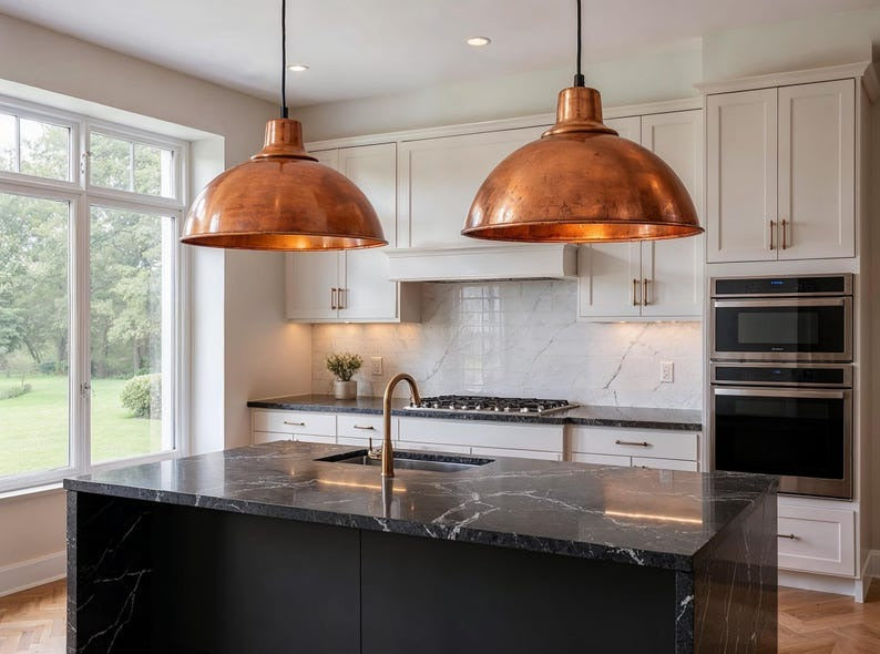 Aged Copper Dome Pendant Light, Handmade Moroccan Copper Kitchen Island Chandelier, Rustic Farmhouse Hanging Lamp, Vintage Boho Dining Room Ceiling Light Fixture