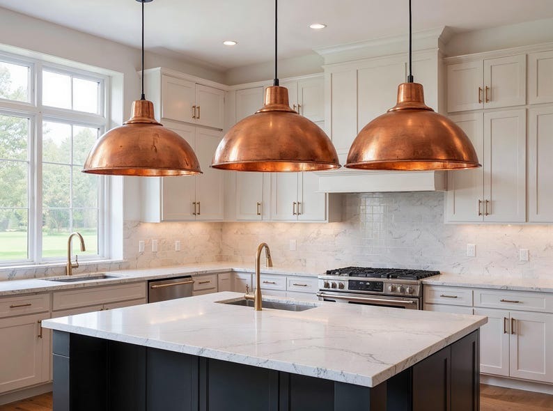Aged Copper Dome Pendant Light, Handmade Moroccan Copper Kitchen Island Chandelier, Rustic Farmhouse Hanging Lamp, Vintage Boho Dining Room Ceiling Light Fixture