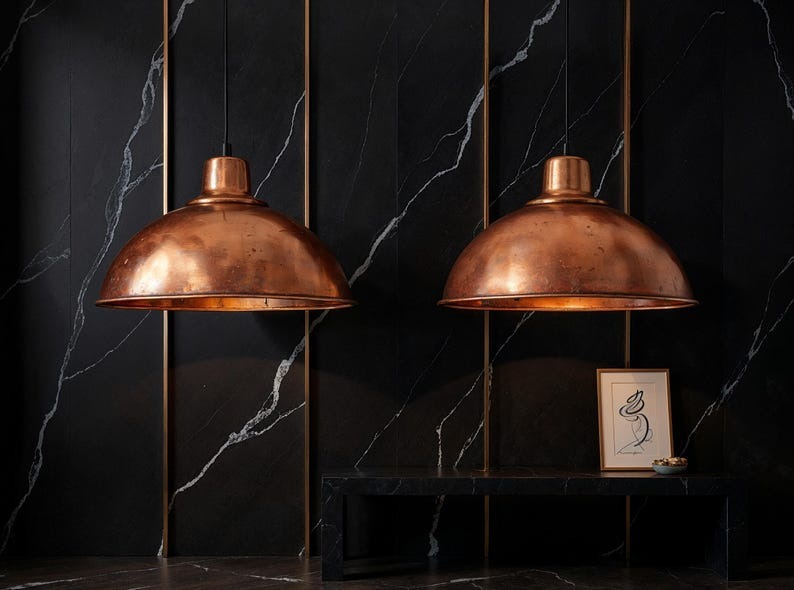 Aged Copper Dome Pendant Light, Handmade Moroccan Copper Kitchen Island Chandelier, Rustic Farmhouse Hanging Lamp, Vintage Boho Dining Room Ceiling Light Fixture