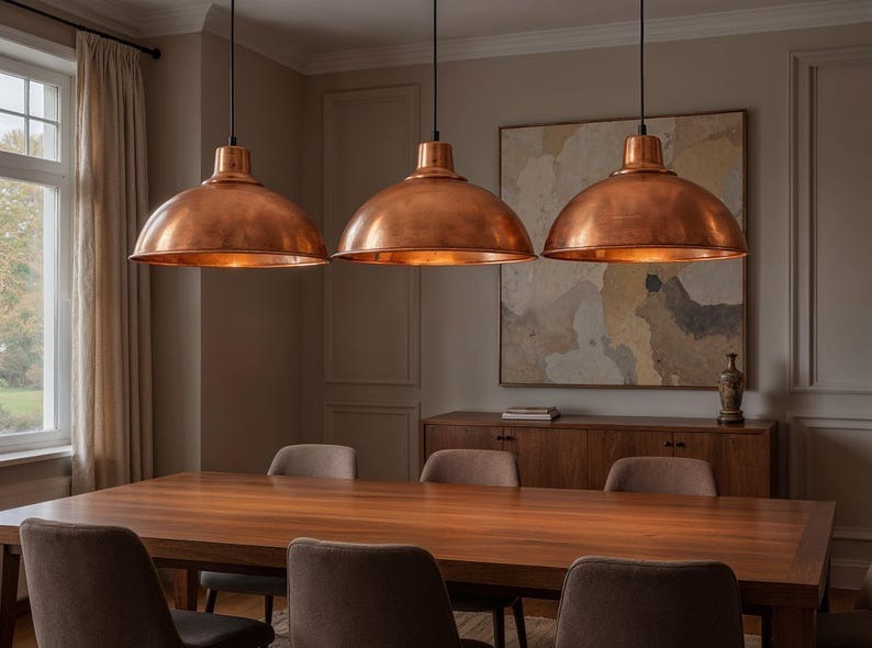 Aged Copper Dome Pendant Light, Handmade Moroccan Copper Kitchen Island Chandelier, Rustic Farmhouse Hanging Lamp, Vintage Boho Dining Room Ceiling Light Fixture