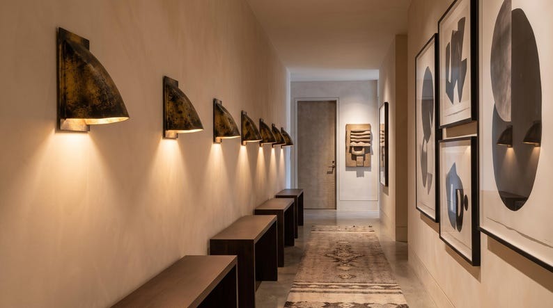Antique Black and Gold Brass Wall Sconce – Handmade Curved Architectural Wall Light with Aged Patina Finish for Bedroom, Bathroom, Hallway, Entryway and Luxury Rustic Décor