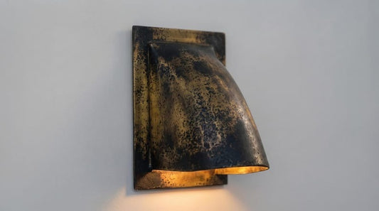 Antique Black and Gold Brass Wall Sconce – Handmade Curved Architectural Wall Light with Aged Patina Finish for Bedroom, Bathroom, Hallway, Entryway and Luxury Rustic Décor