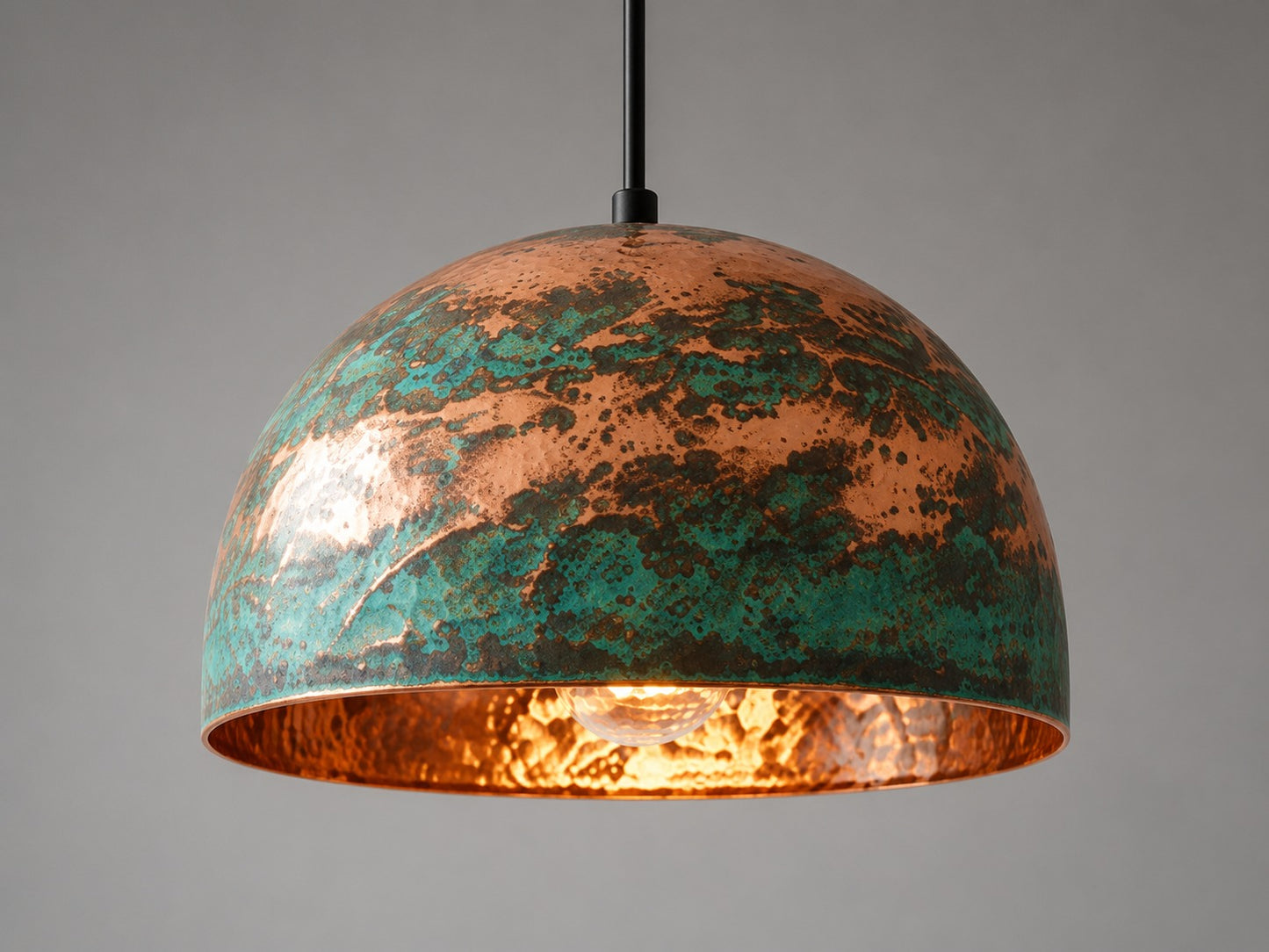 Turquoise Patina Copper Pendant Light, Handmade Hammered Dome Ceiling Lamp, Rustic Moroccan Kitchen Island Chandelier