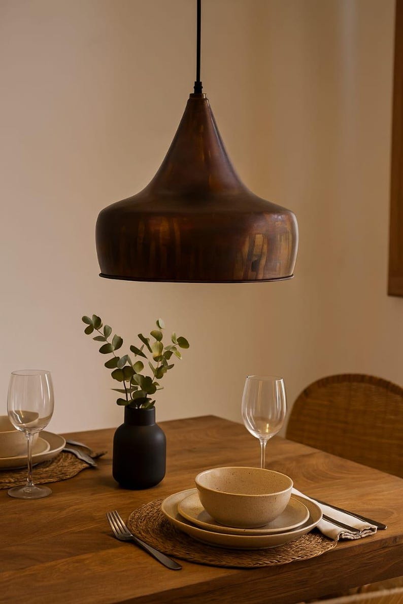 Antique Brass Bell Pendant Light – Handcrafted Moroccan Kitchen Island Chandelier with Warm Aged Finish