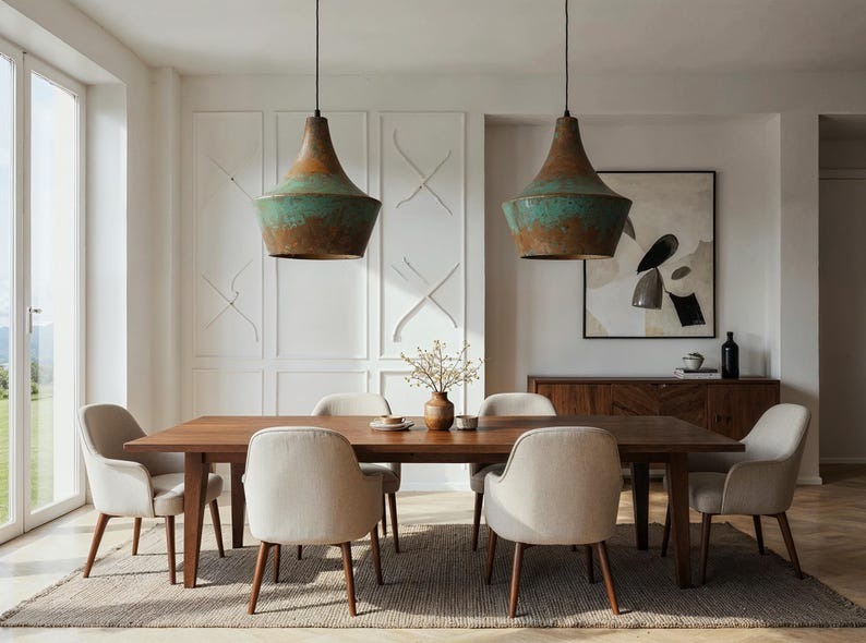 Verdigris Brass Bell Pendant Light – Antique Copper Moroccan Kitchen Island & Dining Chandelier