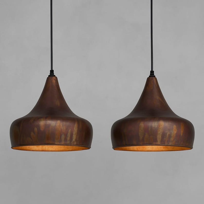Antique Brass Bell Pendant Light – Handcrafted Moroccan Kitchen Island Chandelier with Warm Aged Finish