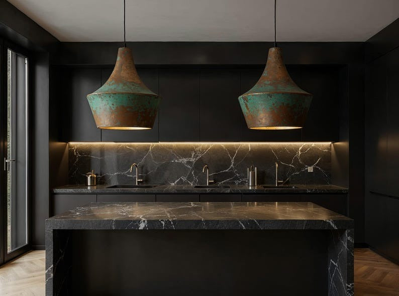 Verdigris Brass Bell Pendant Light – Antique Copper Moroccan Kitchen Island & Dining Chandelier