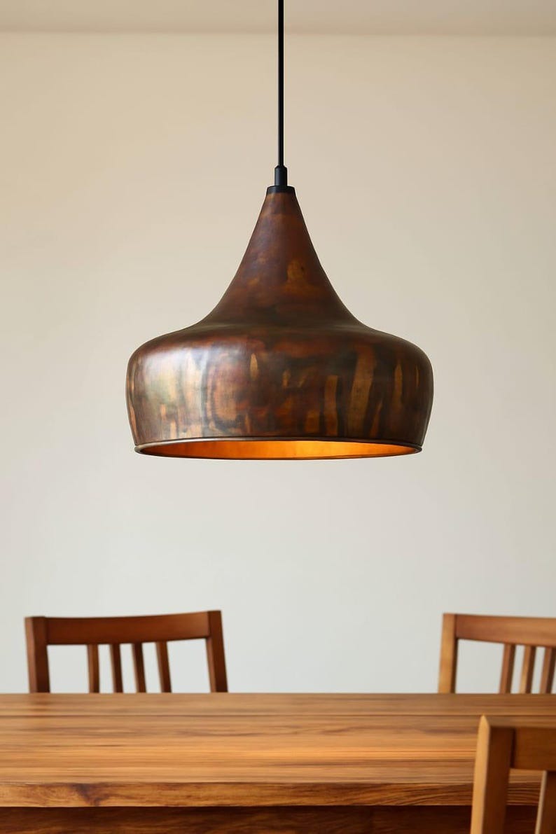 Antique Brass Bell Pendant Light – Handcrafted Moroccan Kitchen Island Chandelier with Warm Aged Finish