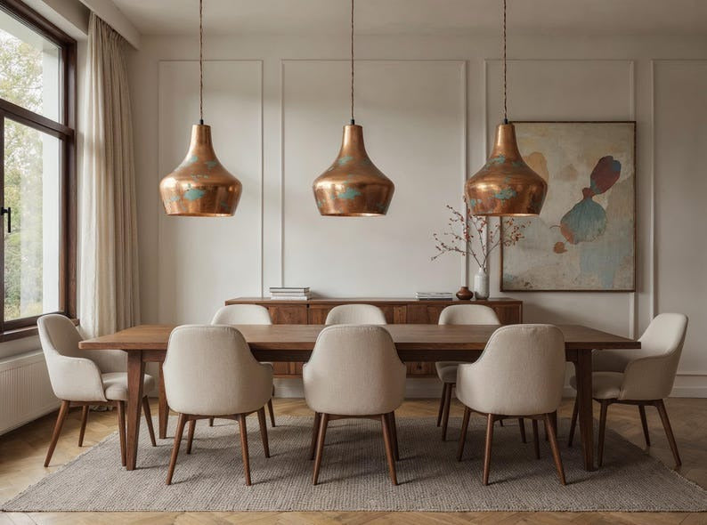 Aged Copper Bell Pendant Light, Handmade Moroccan Green Patina Hanging Lamp, Rustic Verdigris Copper Kitchen Island Chandelier, Boho Farmhouse Ceiling Light Fixture