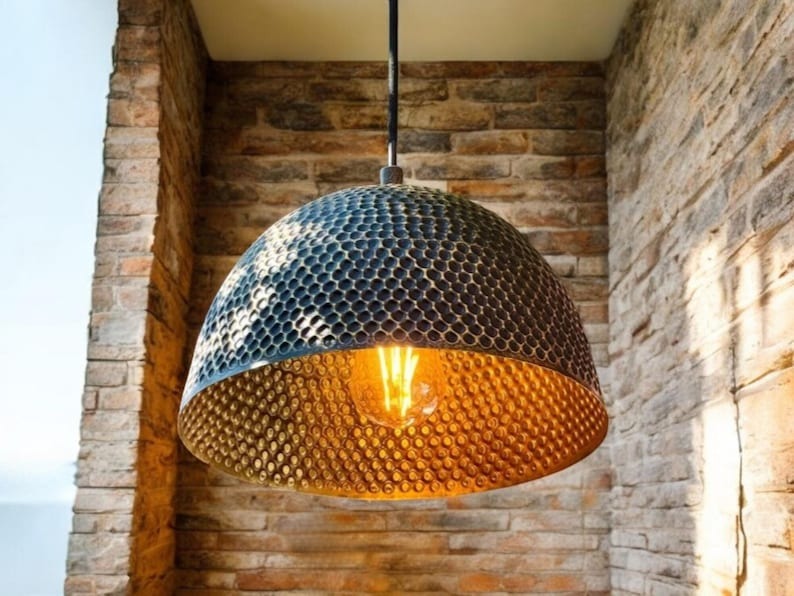 Handmade Moroccan Brass Pendant Light – Hammered Black Dome Ceiling Lamp with Warm Gold Interior and Modern Artisan Design