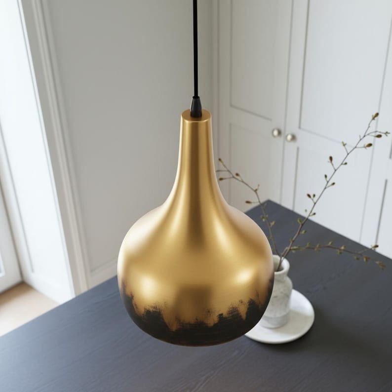 Two-Tone Brass Teardrop Pendant Light – Gold and Black Modern Kitchen Island Chandelier