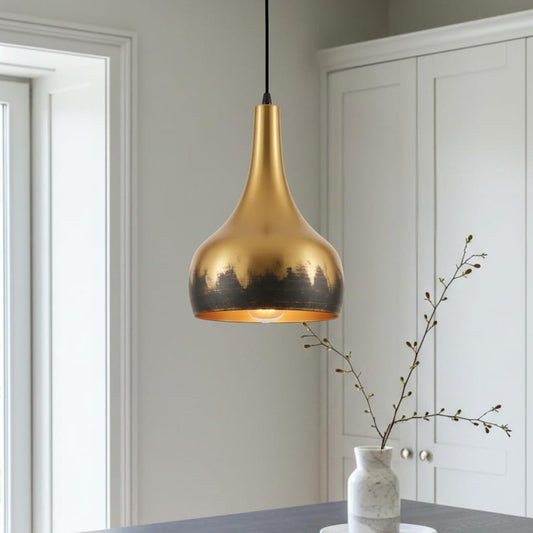 Two-Tone Brass Teardrop Pendant Light – Gold and Black Modern Kitchen Island Chandelier