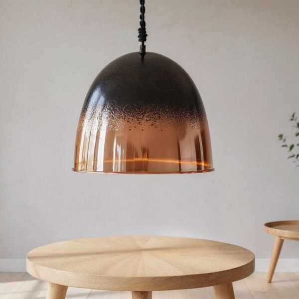 Black Ombre Copper Pendant Light, Handmade Hammered Dome Ceiling Lamp, Rustic Modern Kitchen Island Chandelier