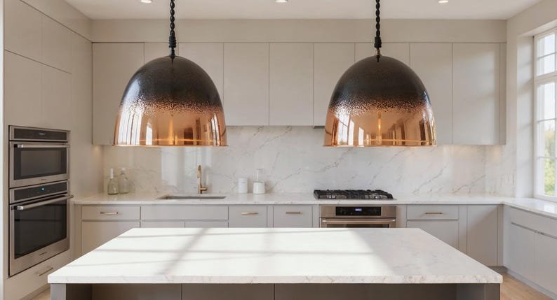 Black Ombre Copper Pendant Light, Handmade Hammered Dome Ceiling Lamp, Rustic Modern Kitchen Island Chandelier