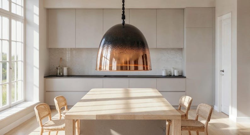 Black Ombre Copper Pendant Light, Handmade Hammered Dome Ceiling Lamp, Rustic Modern Kitchen Island Chandelier