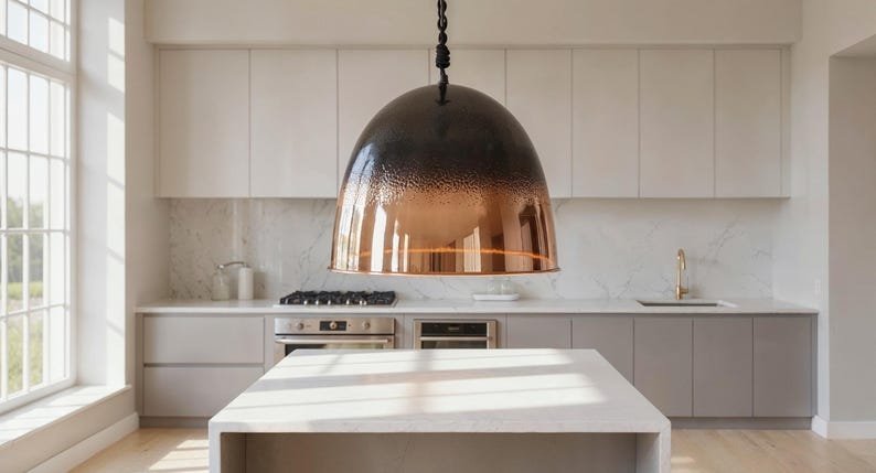 Black Ombre Copper Pendant Light, Handmade Hammered Dome Ceiling Lamp, Rustic Modern Kitchen Island Chandelier