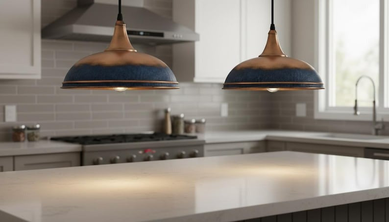 Handmade Moroccan Brass Pendant Light – Blue Patina and Antique Copper Dome Ceiling Lamp, Rustic Kitchen Island Lighting Fixture