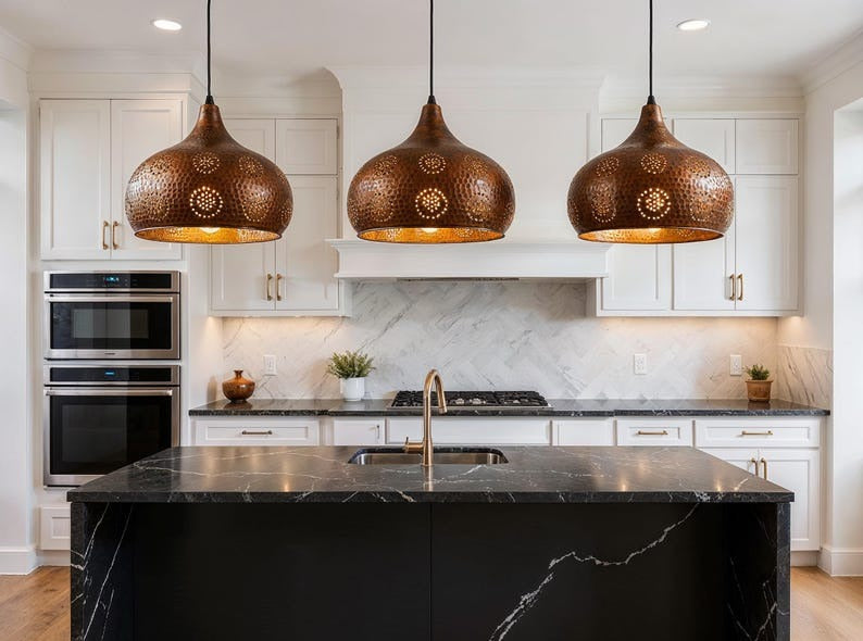 Pierced Hammered Copper Onion Pendant Light, Handmade Moroccan Copper Chandelier, Perforated Kitchen Island Hanging Lamp, Rustic Boho Farmhouse Ceiling Light Fixture