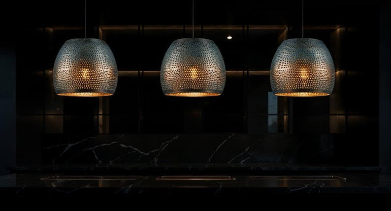 Perforated Green Patina Copper Drum Pendant Light, Handmade Moroccan Verdigris Copper Chandelier, Pierced Kitchen Island Hanging Lamp, Rustic Boho Farmhouse Ceiling Light Fixture