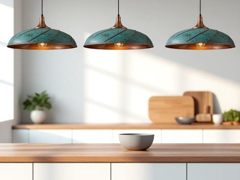 Moroccan Brass Turquoise Patina Spiral Dome Pendant Light, Handmade Copper Accent Brass Hanging Lamp, Boho Coastal Kitchen Island Chandelier, Rustic Antique Brass Ceiling Light Fixture