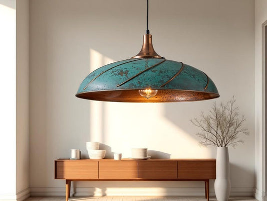 Moroccan Brass Turquoise Patina Spiral Dome Pendant Light, Handmade Copper Accent Brass Hanging Lamp, Boho Coastal Kitchen Island Chandelier, Rustic Antique Brass Ceiling Light Fixture
