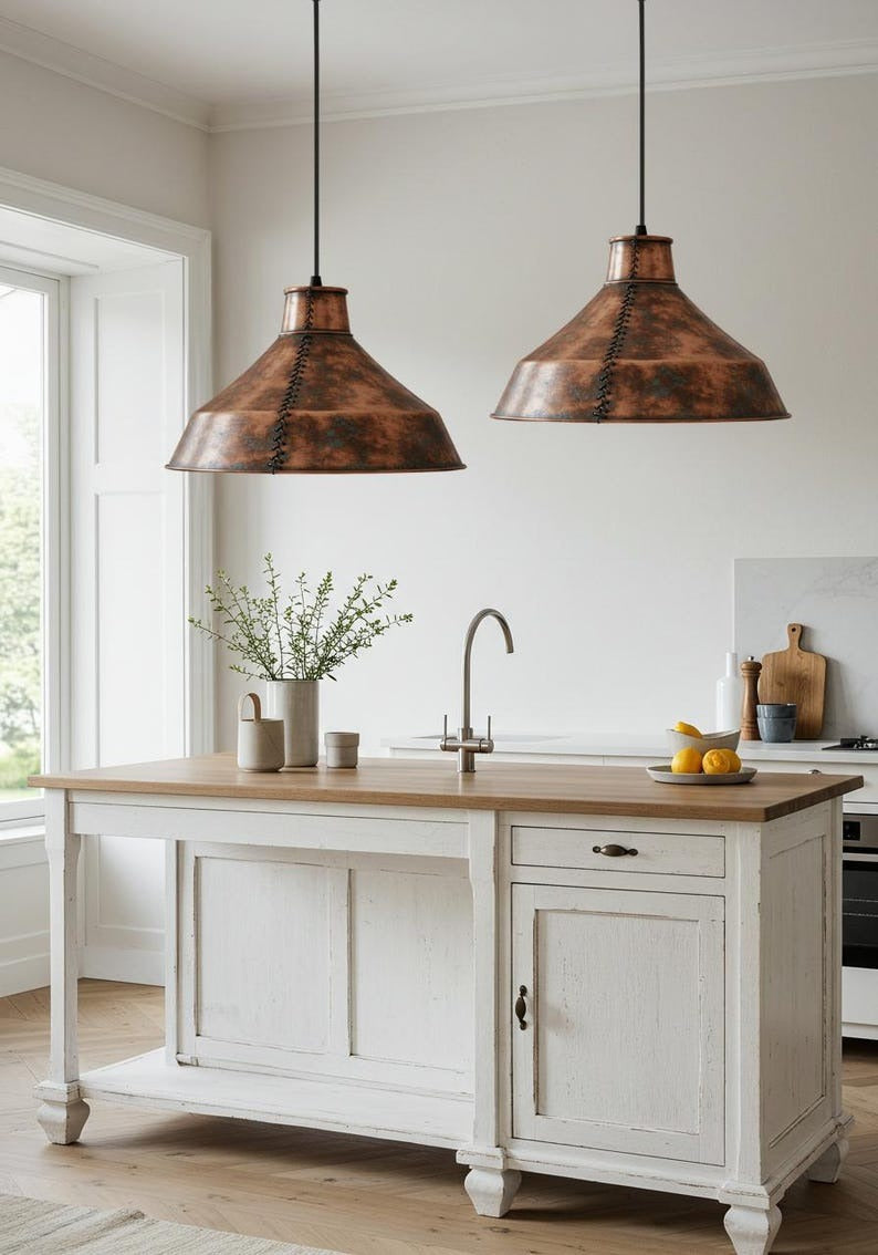 Handmade Moroccan Brass Pendant Light – Antique Copper Finish Industrial Dome Lamp with Hand-Stitched Seam, Rustic Kitchen Island Ceiling Fixture