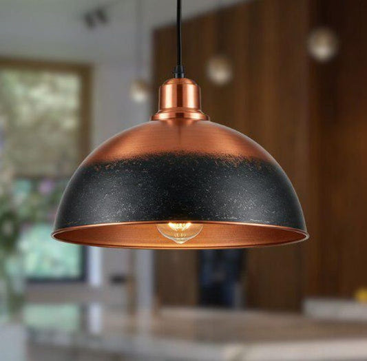 Handmade Two Tone Brass Pendant Light – Moroccan Black & Copper Dome Hanging Lamp with Warm Copper Interior for Kitchen Island, Dining Room & Boho Home Décor