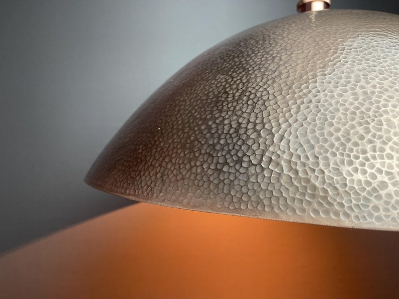 Handmade Moroccan Brass Pendant Light – Oversized Hammered Dome Ceiling Lamp with Antique Brass Finish, Warm Copper Interior & Luxury Statement Design