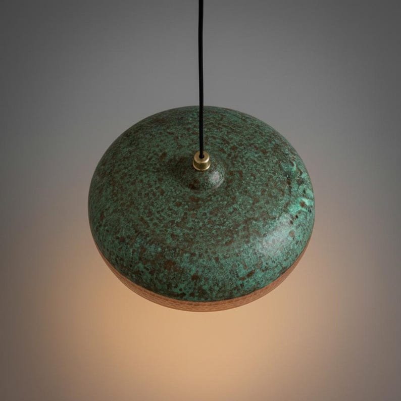 Green Patina Copper Pendant Light, Handmade Hammered Dome Ceiling Lamp, Rustic Moroccan Kitchen Island Chandelier