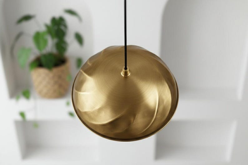 Handmade Moroccan Brass Dome Pendant Light – Sculptural Antique Gold Brass Hanging Lamp with Organic Folded Texture, Warm Boho Ceiling Light for Kitchen Island, Dining Room & Living Room
