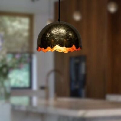 Dark Antique Brass Wavy Edge Pendant Light, Handmade Moroccan Scalloped Dome Chandelier, Rustic Blackened Brass Kitchen Island Hanging Lamp, Boho Farmhouse Ceiling Light Fixture
