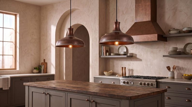 Handmade Moroccan Brass Pendant Light – Large Hammered Dome Ceiling Lamp with Antique Copper Finish, Wide Flared Shade & Warm Industrial Downlight